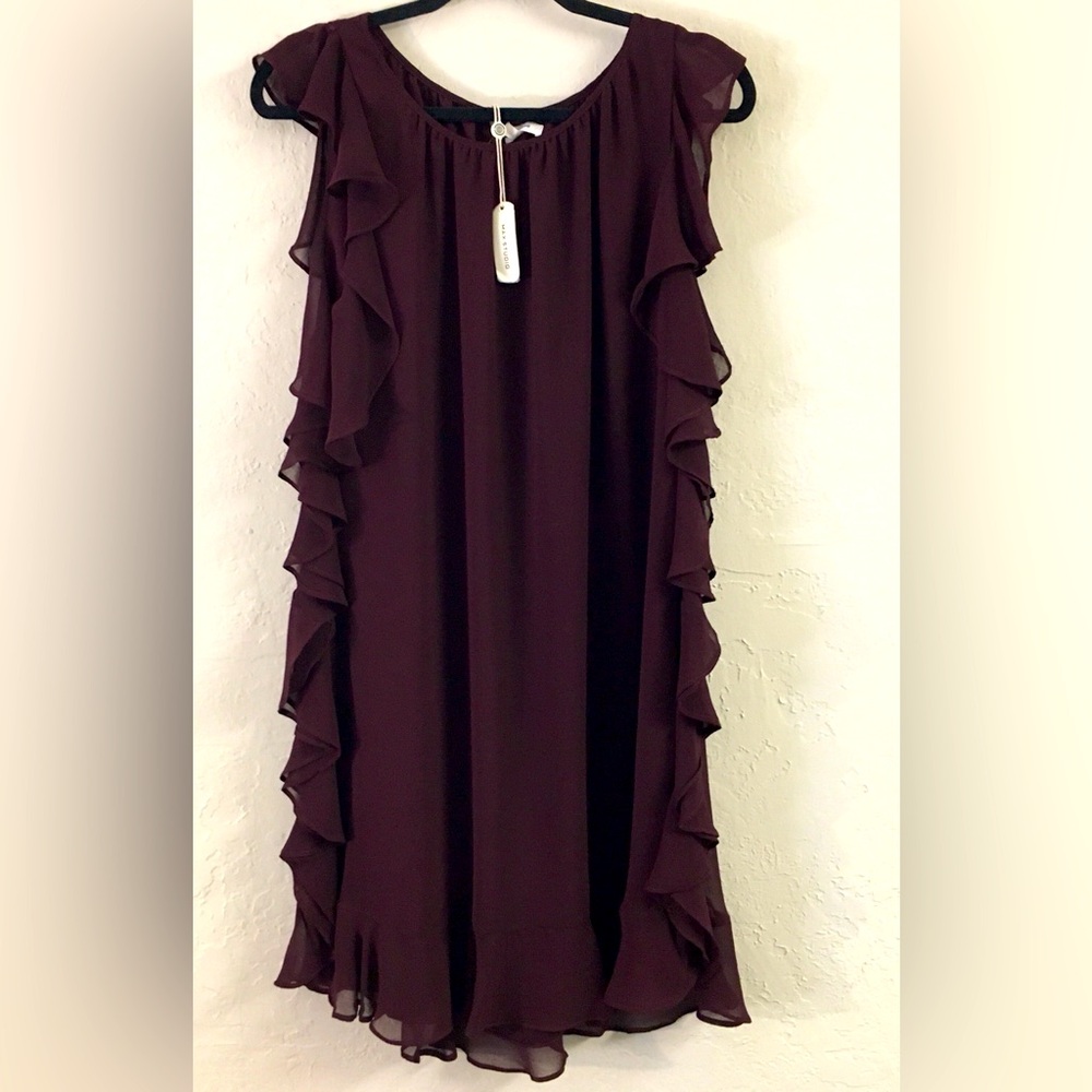 Max Studio Sleeveless Flowy Ruffle Dress Medium Bordeaux Red Party Wedding NEW